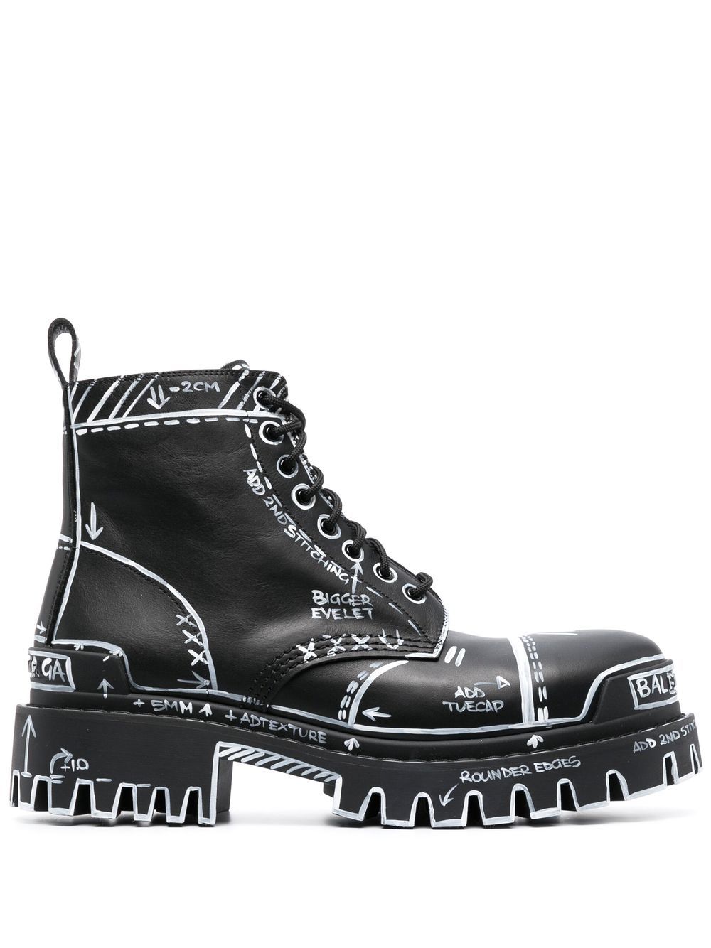 Balenciaga sketch-print leather ankle boots - Black von Balenciaga