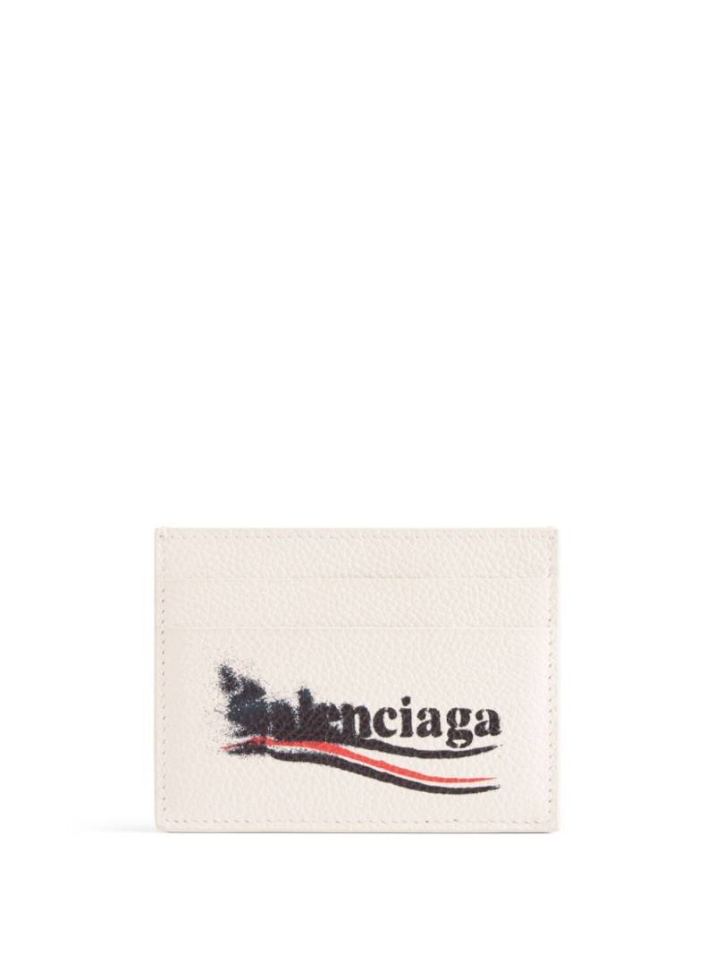 Balenciaga smudged logo-print leather cardholder - Neutrals von Balenciaga