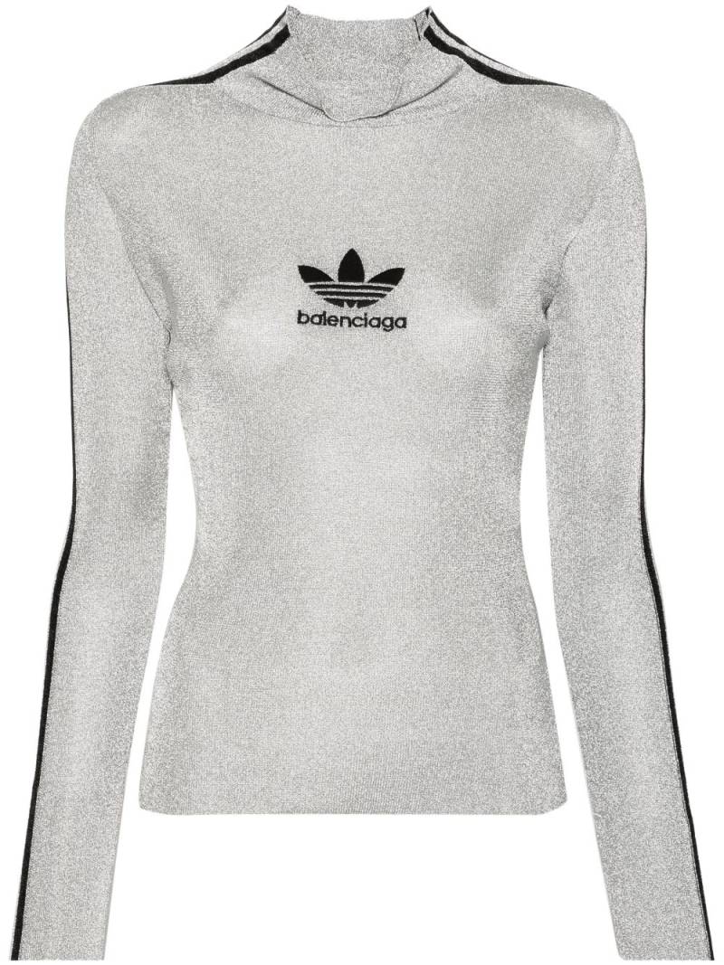 Balenciaga x adidas mock-neck lurex T-shirt - Silver von Balenciaga