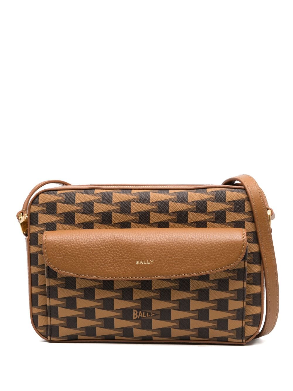 Bally Daniel Pennant-print leather crossbody bag - Brown von Bally