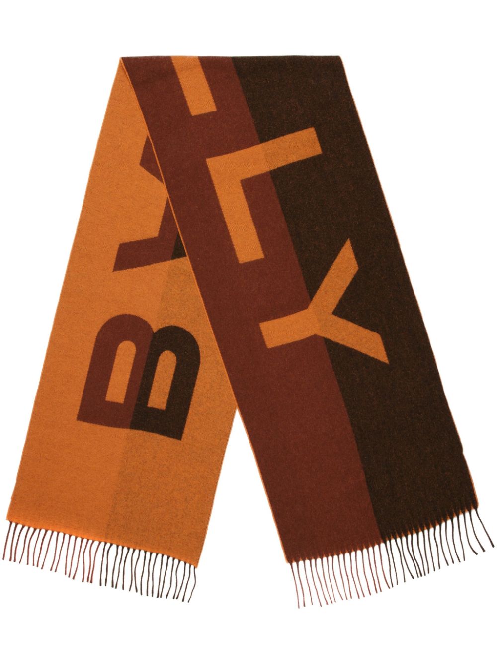 Bally logo-jacquard two-tone fringed scarf - Brown von Bally