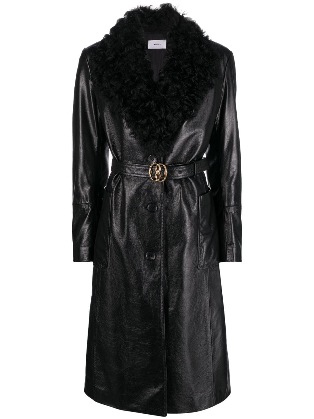 Bally shearling-trim belted leather coat - Black von Bally