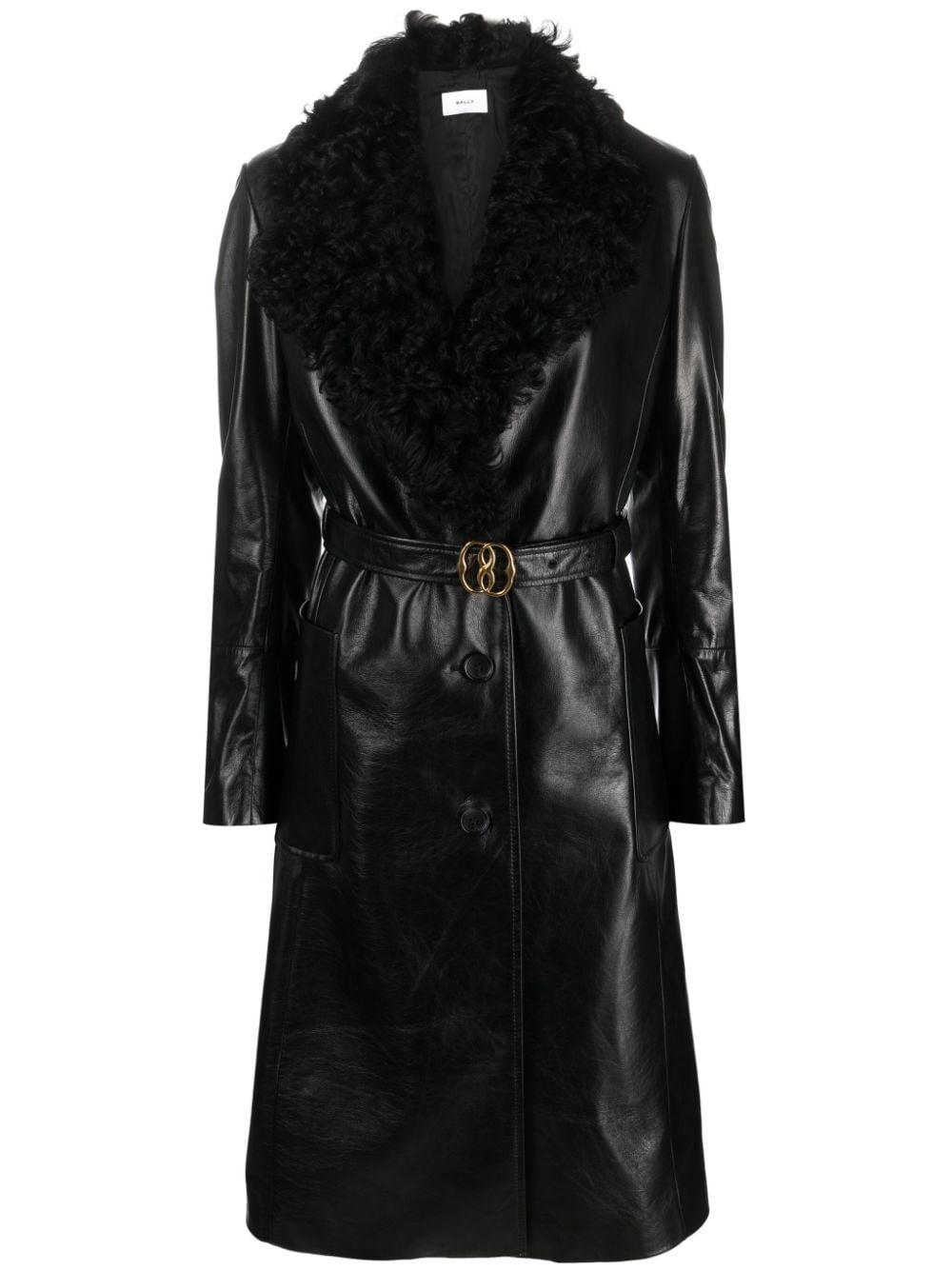 Bally shearling-collar leather trench-coat - Black von Bally