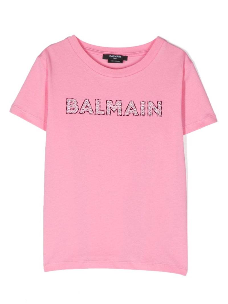 Balmain Kids Stud-embellished logo cotton T-shirt - Pink von Balmain Kids