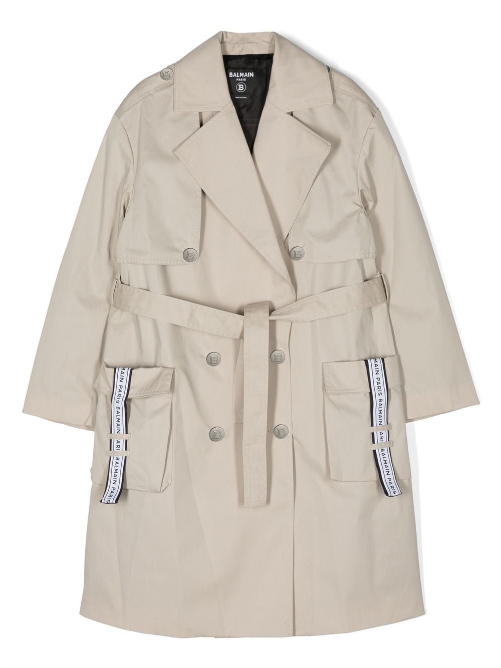 Balmain Kids belted double-breasted trench coat - Neutrals von Balmain Kids