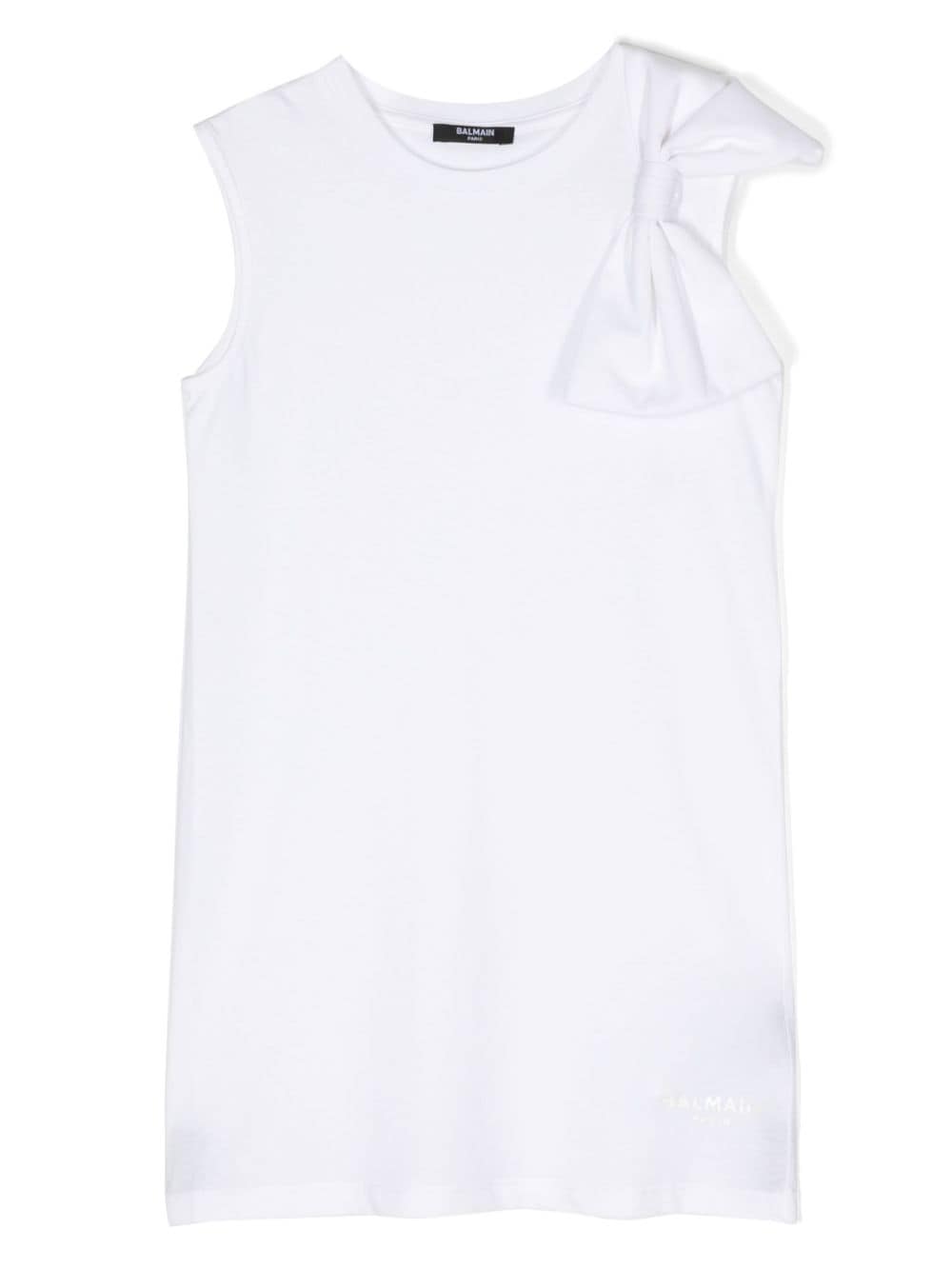 Balmain Kids bow-detail cotton minidress - White von Balmain Kids