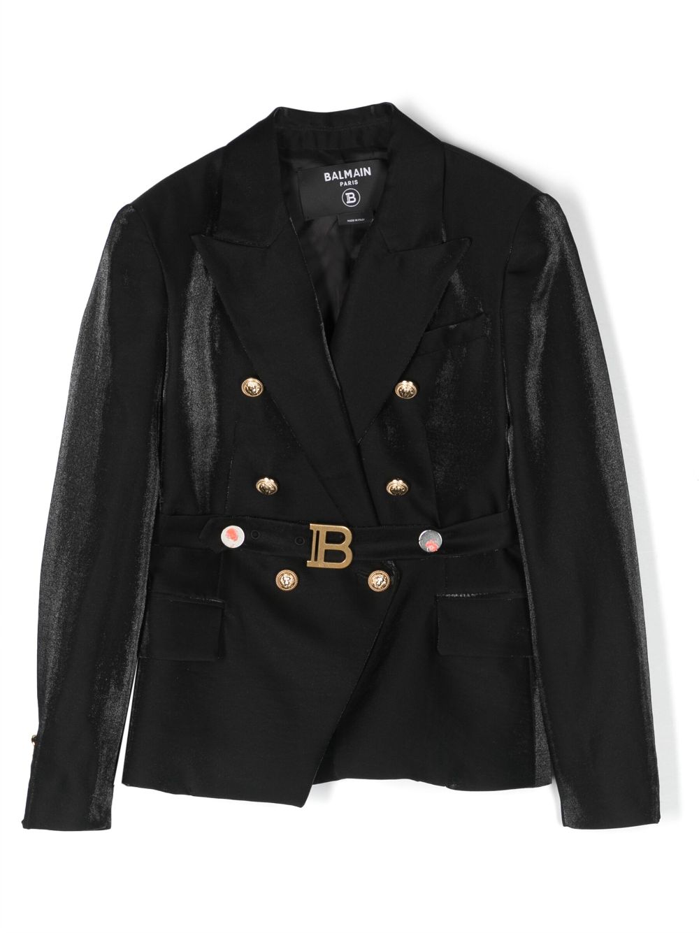 Balmain Kids double-breasted logo-belt blazer - Black von Balmain Kids