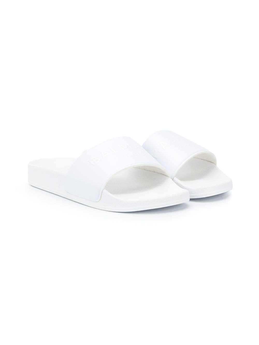 Balmain Kids embossed logo pool slides - White von Balmain Kids