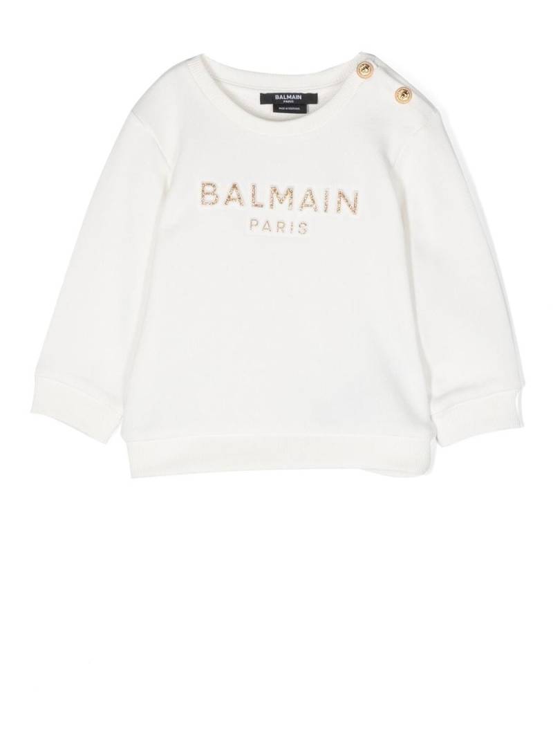 Balmain Kids glitter-logo cotton sweatshirt - White von Balmain Kids