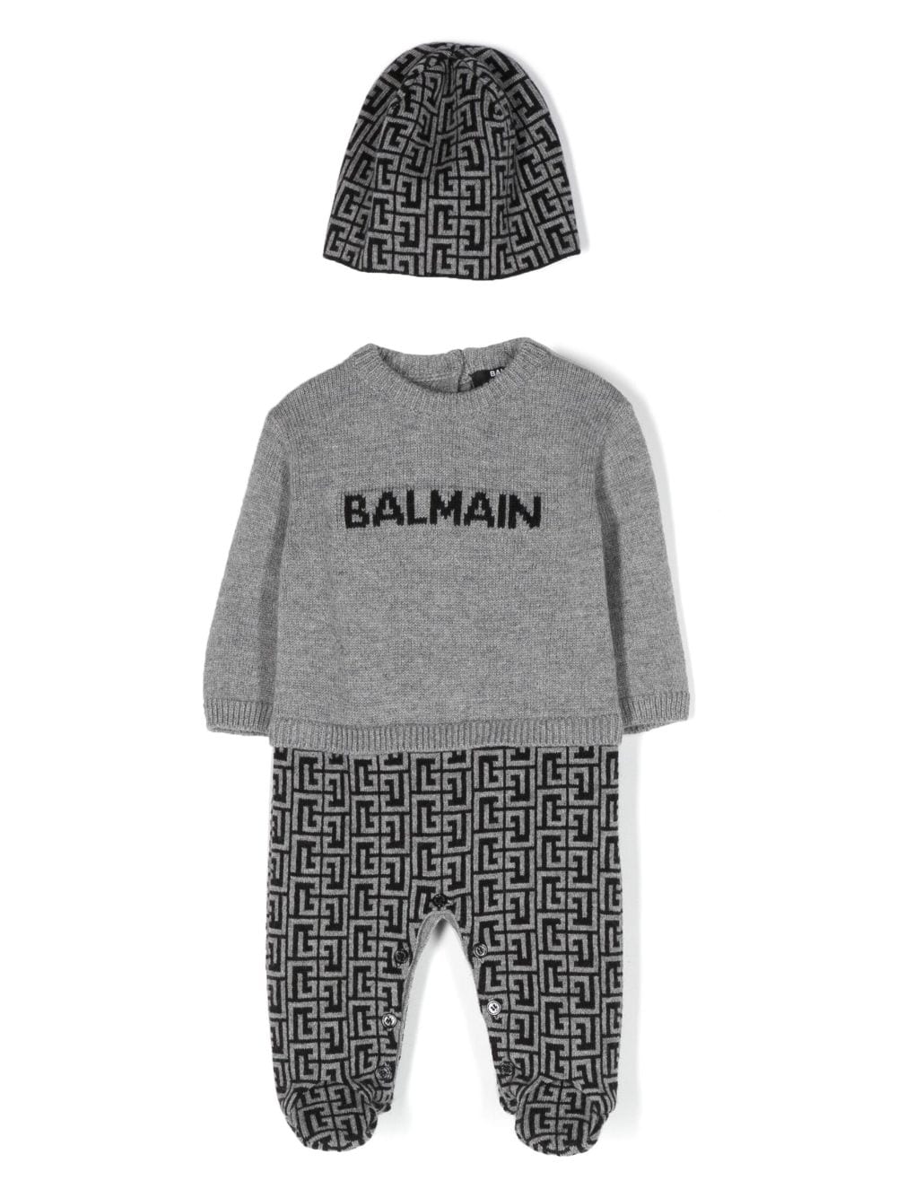 Balmain Kids intarsia-knit babygrow set - Grey von Balmain Kids