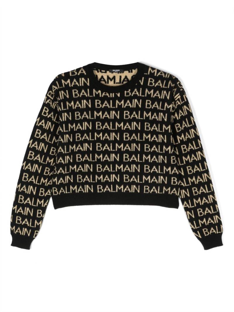 Balmain Kids intarsia-knit logo jumper - Black von Balmain Kids