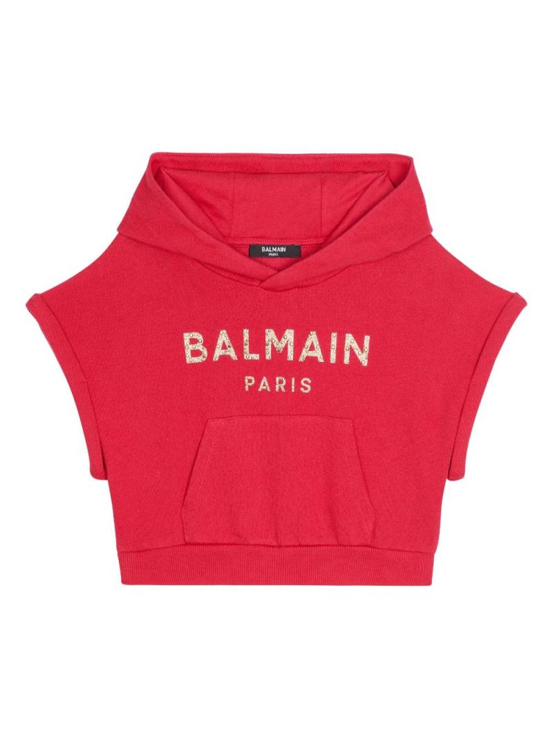 Balmain Kids logo-embellished cotton hoodie - Pink von Balmain Kids