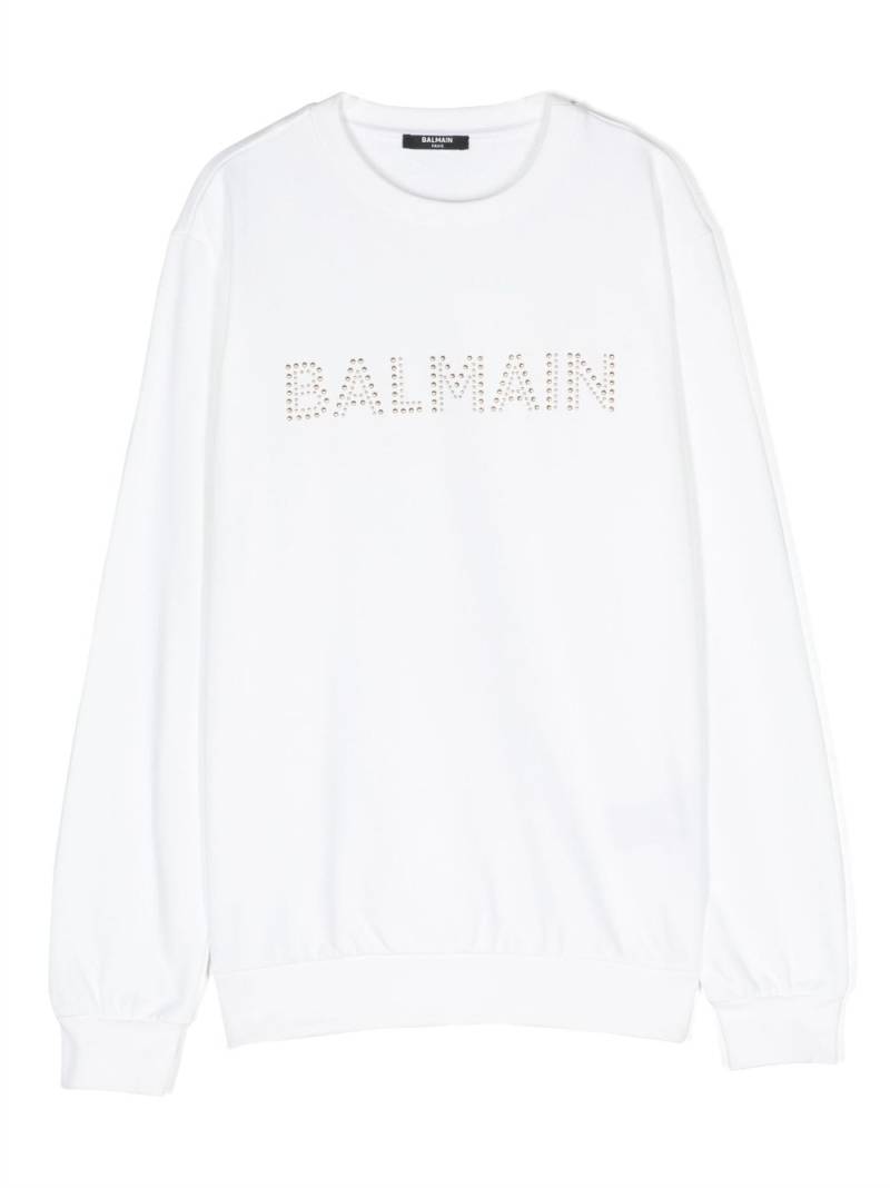 Balmain Kids logo-embellished cotton sweatshirt - White von Balmain Kids