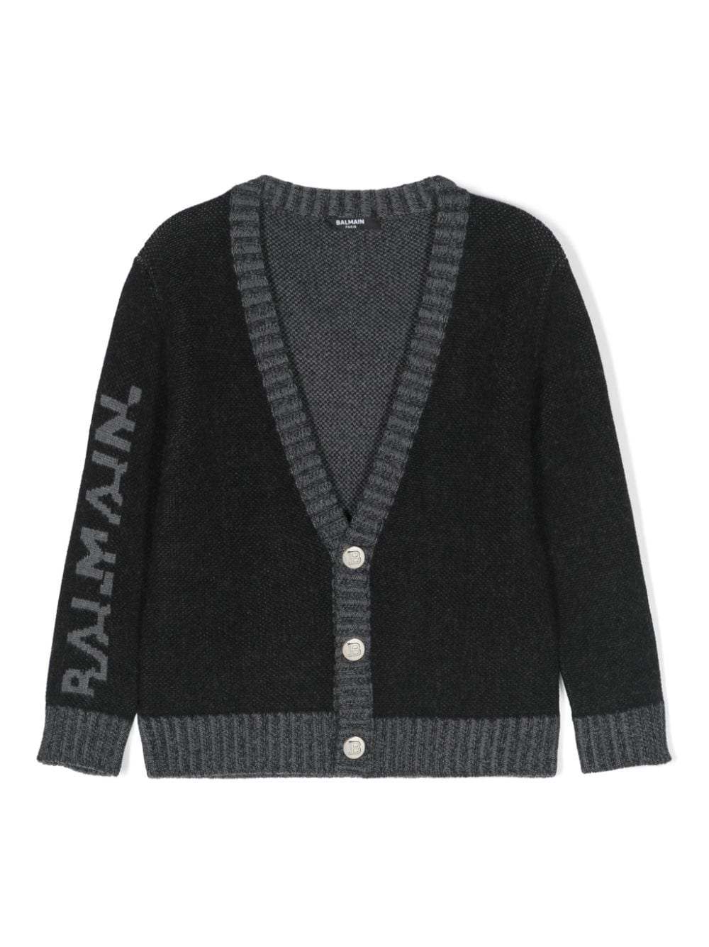 Balmain Kids logo-embellished fine-knit cardigan - Grey von Balmain Kids