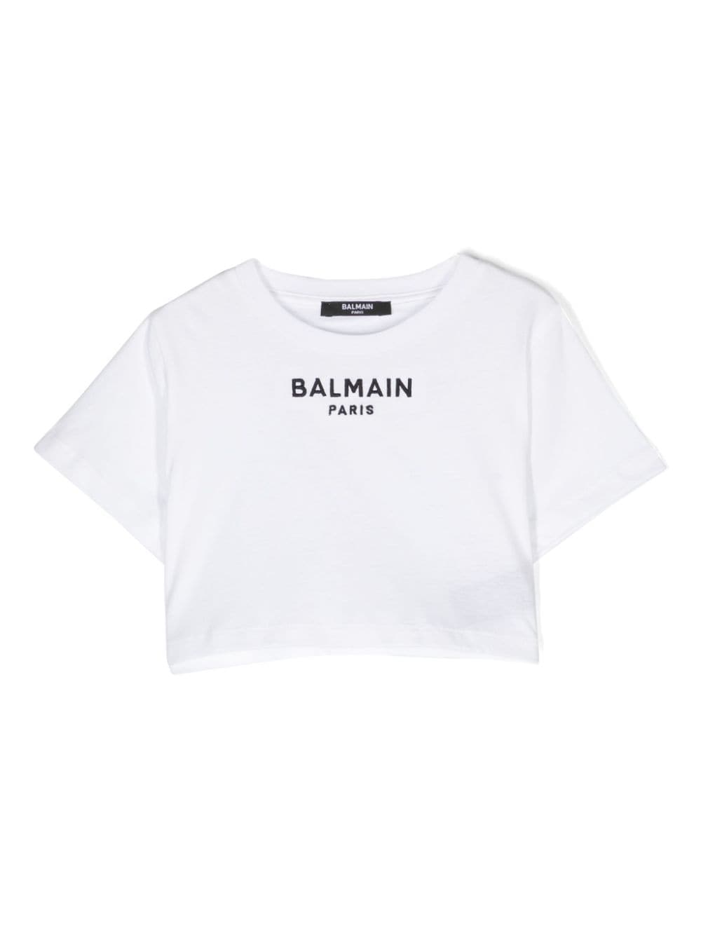 Balmain Kids logo-embroidered cropped T-shirt - White von Balmain Kids