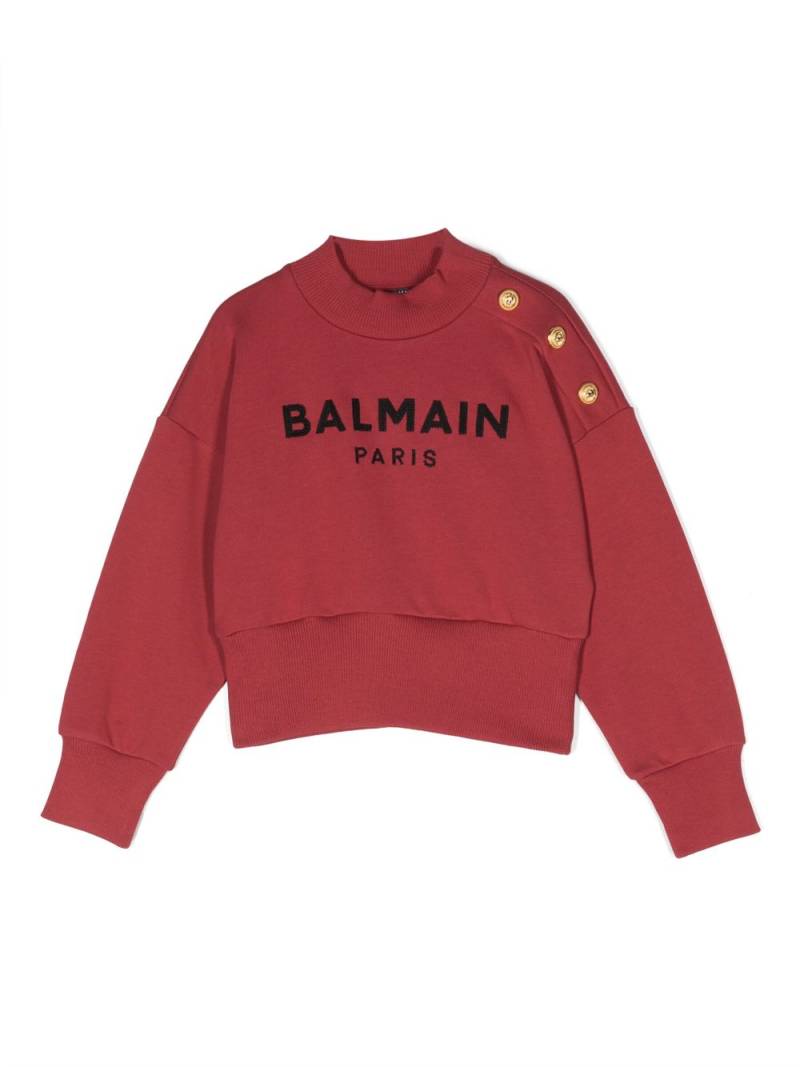 Balmain Kids logo-embroidery cotton sweatshirt - Red von Balmain Kids