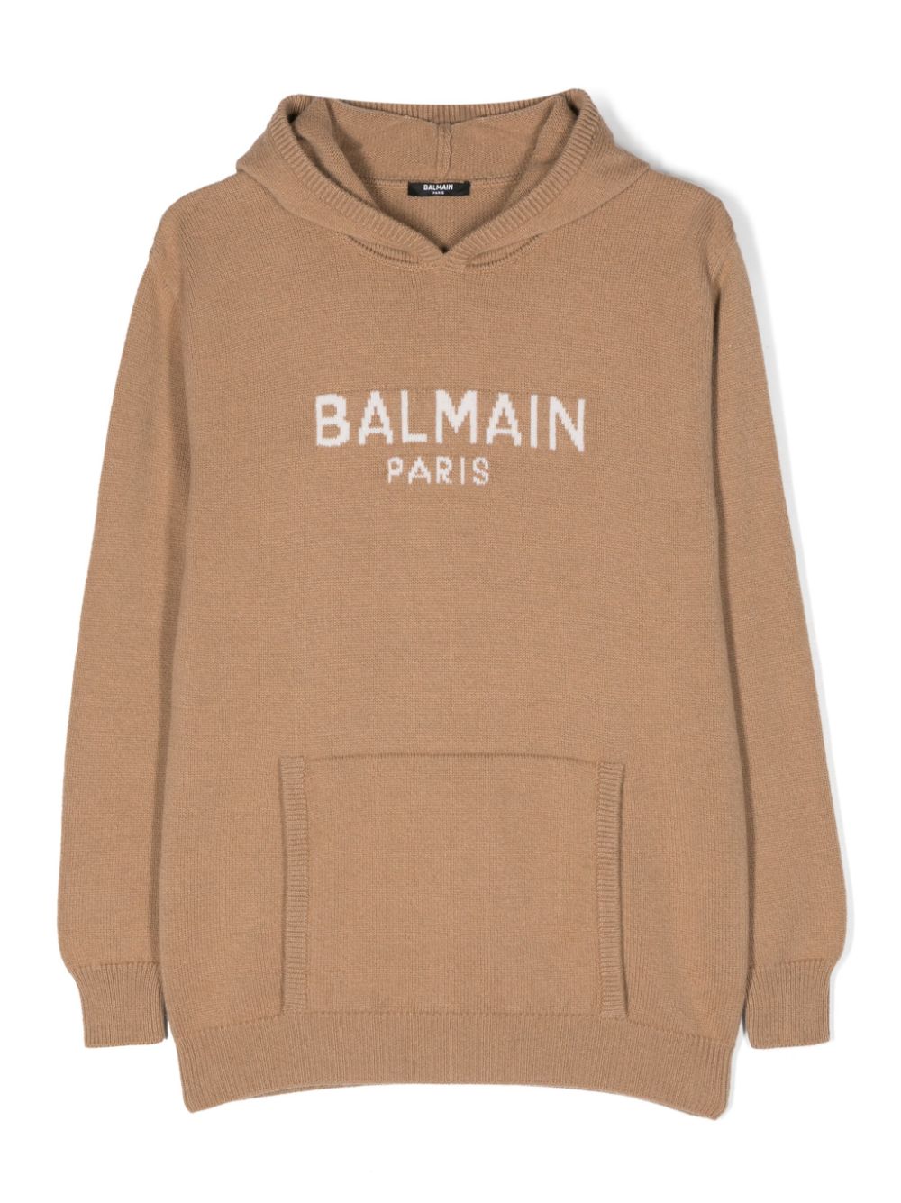 Balmain Kids logo intarsia-knit wool-cashmere blend hoodie - Brown von Balmain Kids