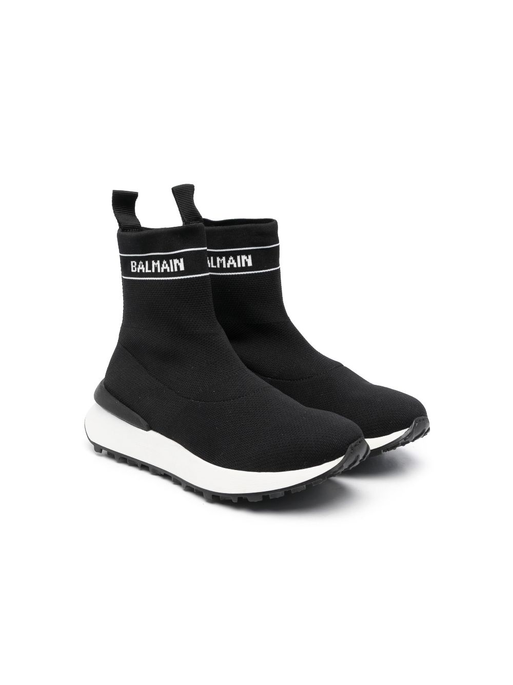 Balmain Kids logo-intarsia mesh high-top sneakers - Black von Balmain Kids