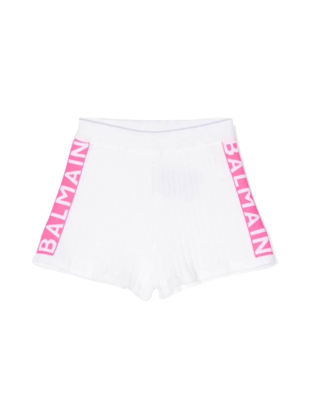 Balmain Kids logo-jacquard ribbed shorts - White von Balmain Kids