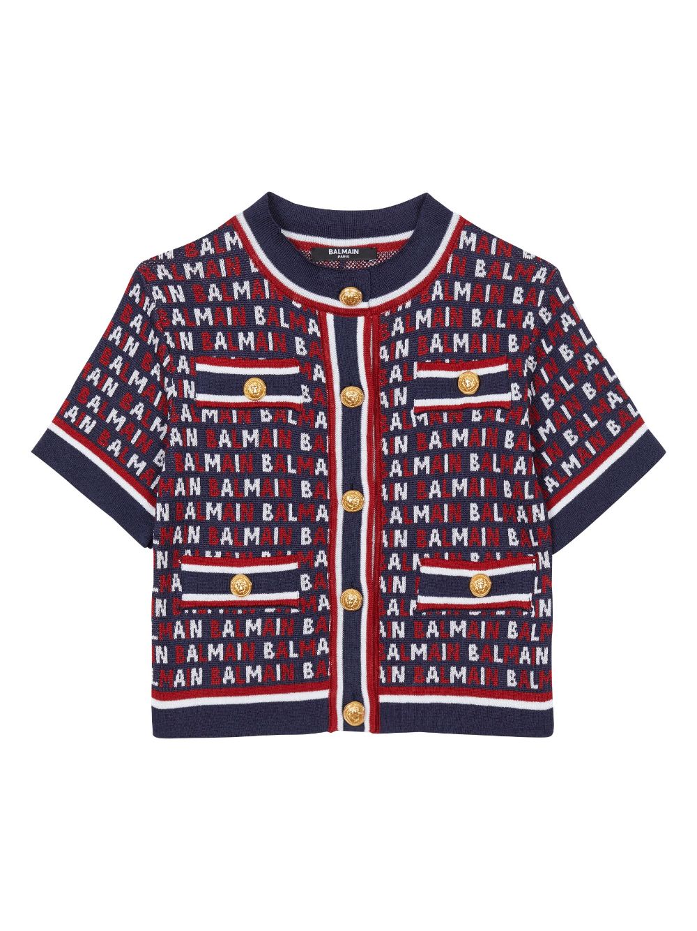 Balmain Kids logo-jacquard short-sleeve cardigan - Blue von Balmain Kids