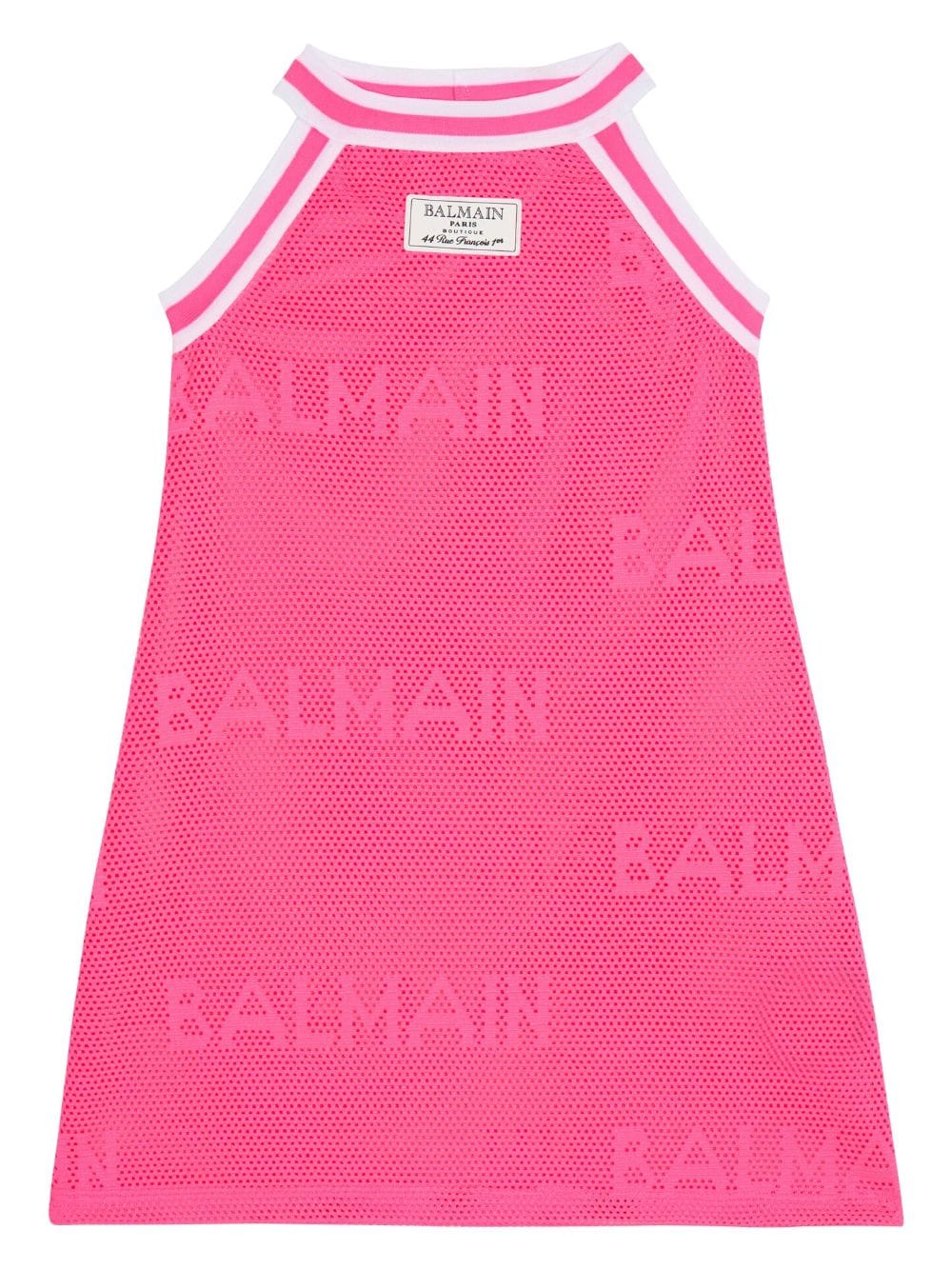 Balmain Kids logo-patch sleeveless knitted dress - Pink von Balmain Kids