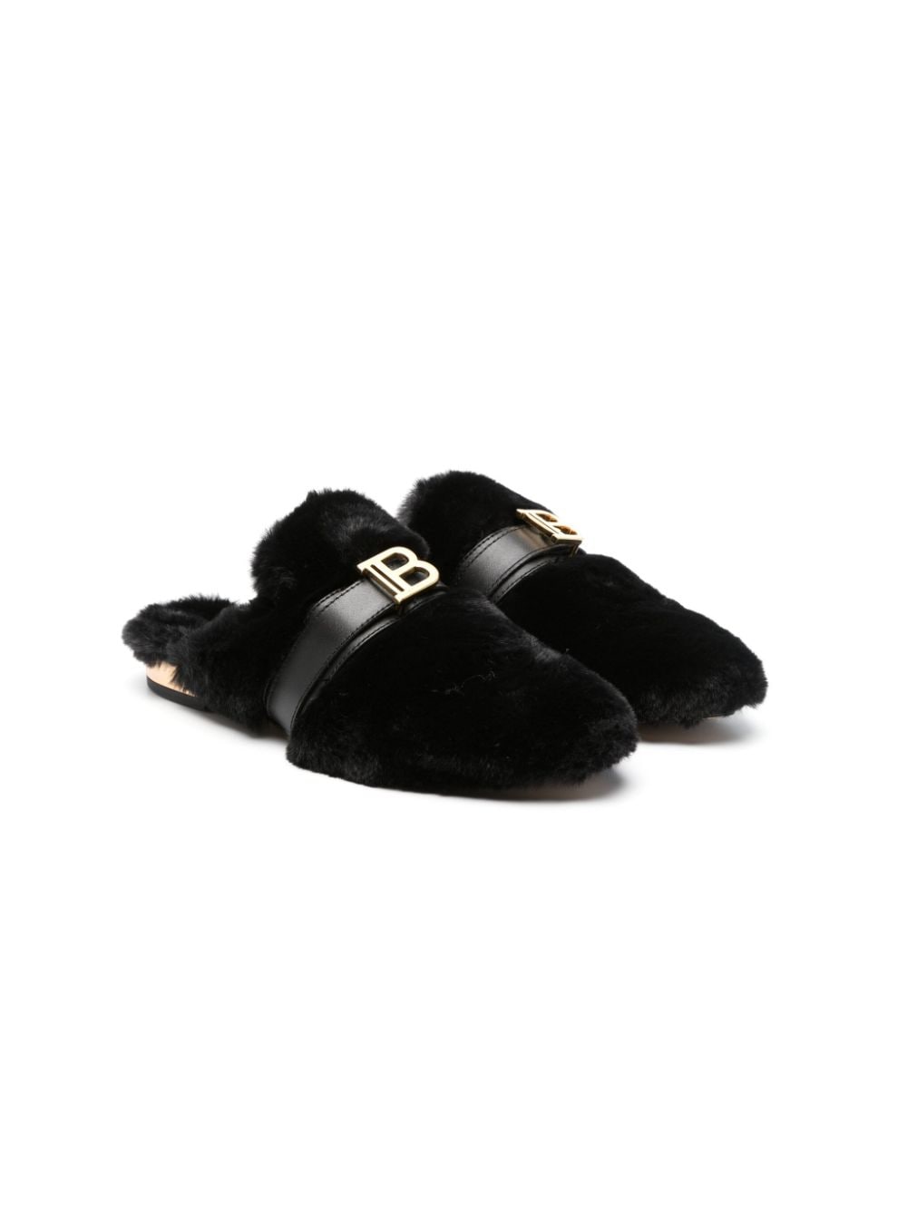 Balmain Kids logo-plaque slippers - Black von Balmain Kids