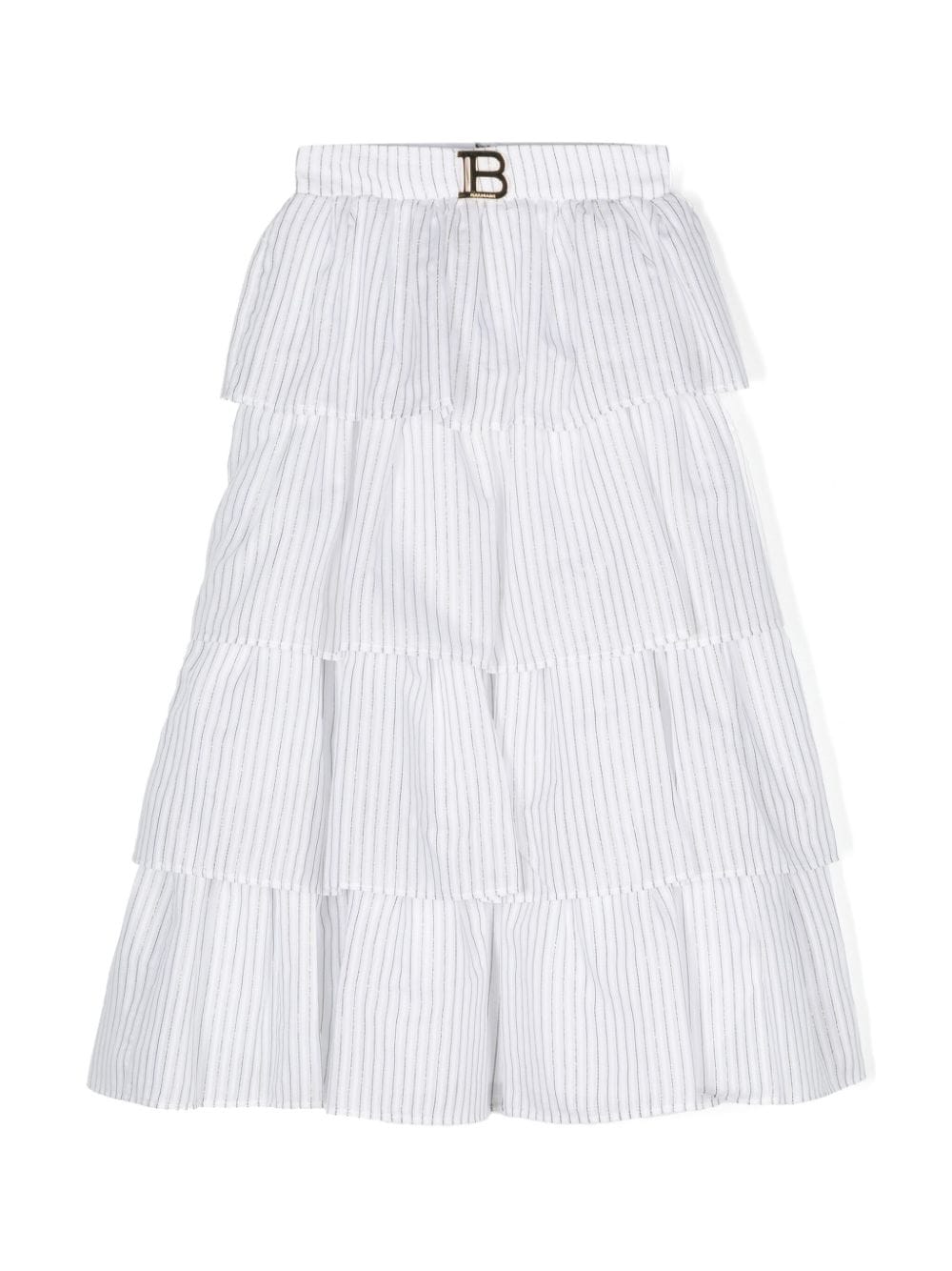 Balmain Kids logo-plaque striped skirt - White von Balmain Kids