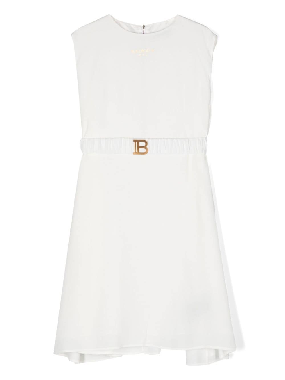 Balmain Kids logo-print belted dress - White von Balmain Kids