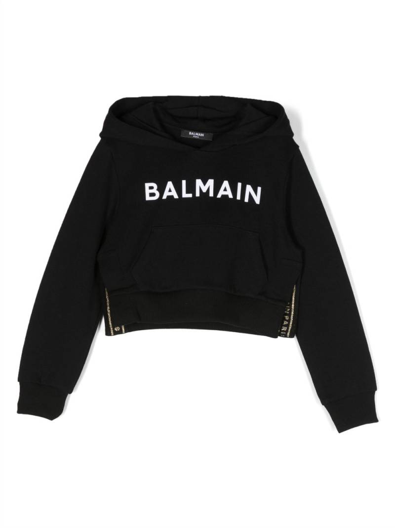 Balmain Kids logo-print cotton hoodie - Black von Balmain Kids