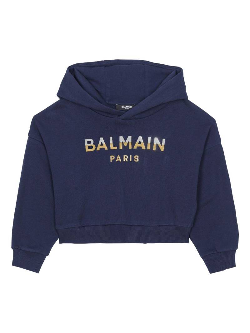 Balmain Kids logo-print cotton hoodie - Blue von Balmain Kids