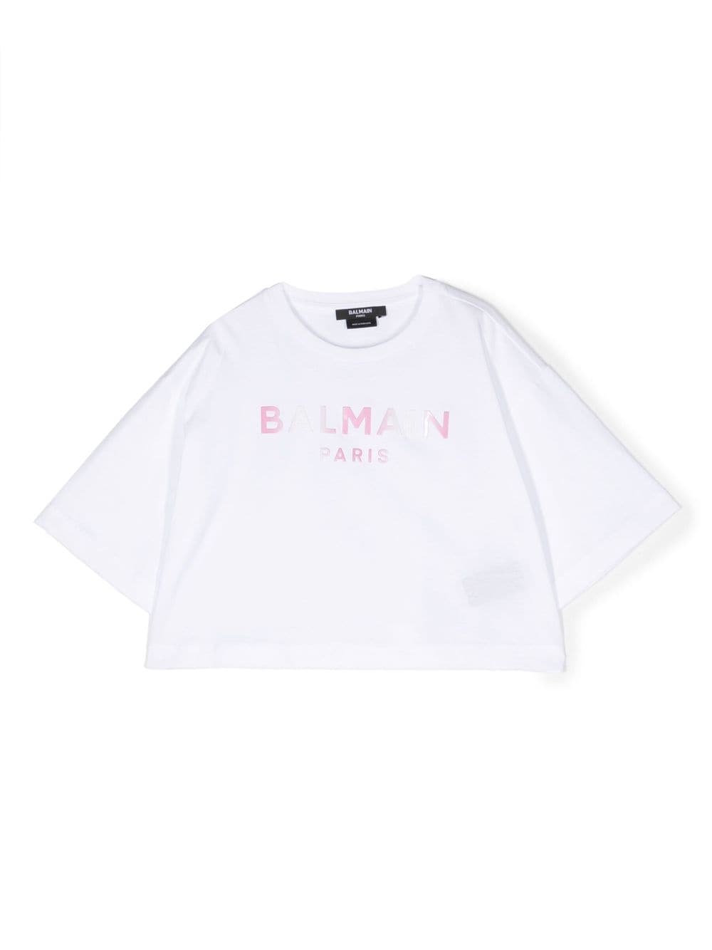 Balmain Kids logo-print cropped T-shirt - White von Balmain Kids