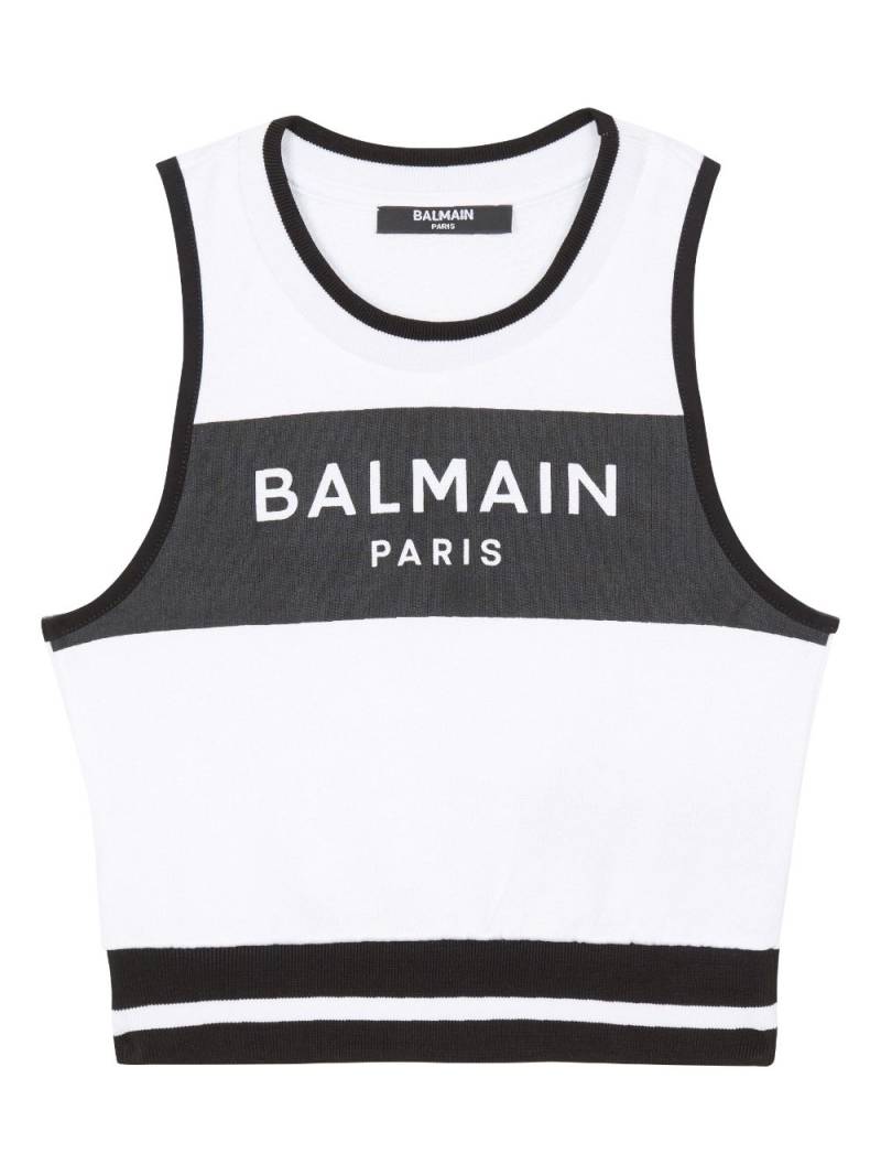 Balmain Kids logo-print sleeveless sweatshirt - White von Balmain Kids