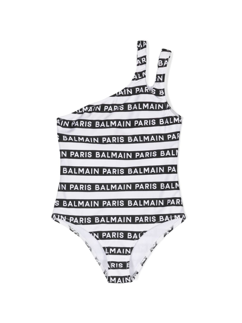 Balmain Kids logo-print striped swimsuit - White von Balmain Kids
