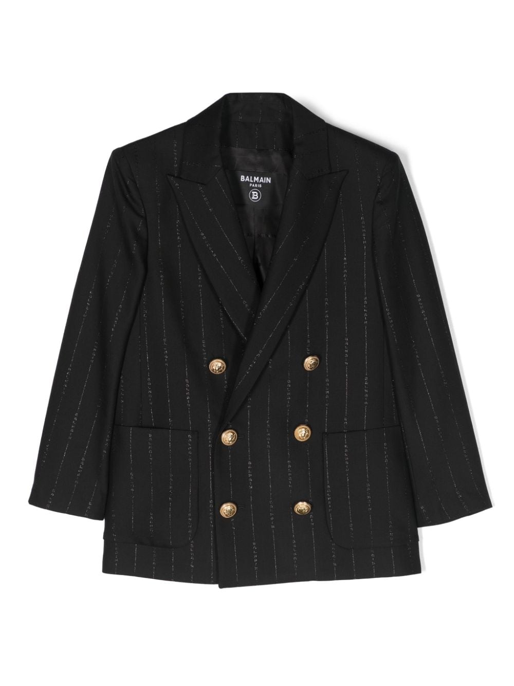 Balmain Kids logo-stripe double-breasted blazer - Black von Balmain Kids