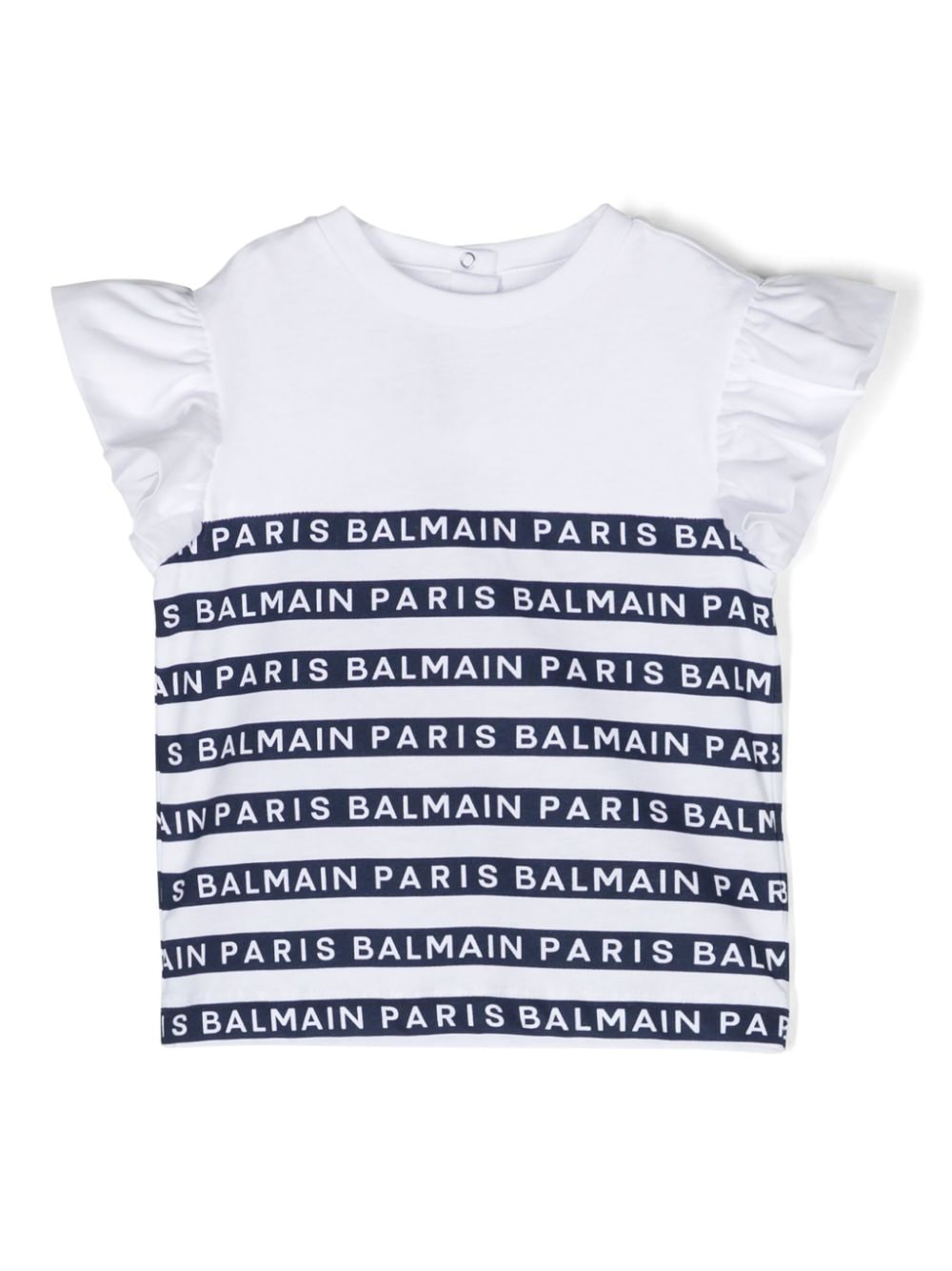 Balmain Kids logo-stripes ruffle-sleeves T-shirt - White von Balmain Kids