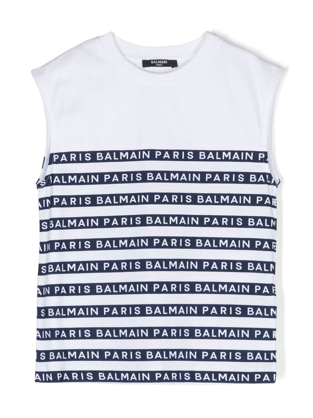 Balmain Kids logo-tape print cotton tank top - Blue von Balmain Kids