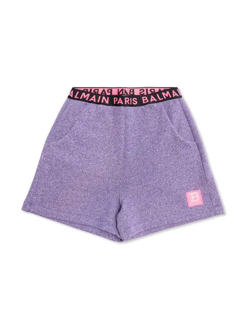 Balmain Kids logo-waistband glitter shorts - Purple von Balmain Kids
