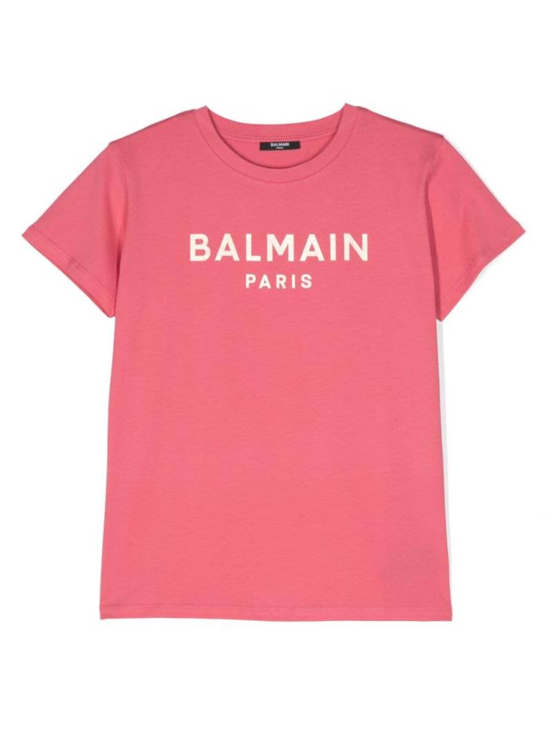 Balmain Kids metallic logo-stamp cotton T-shirt - Pink von Balmain Kids
