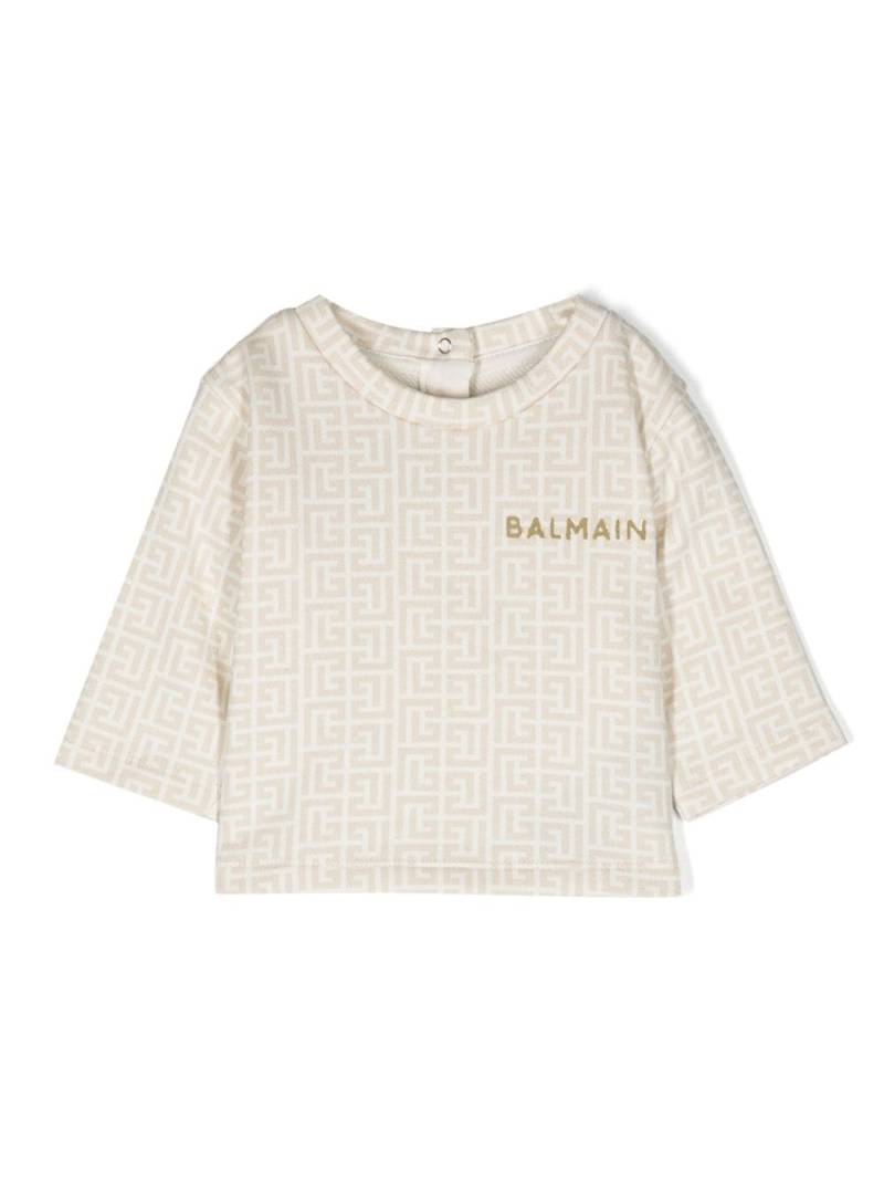 Balmain Kids monogram-pattern cotton sweatshirt - Neutrals von Balmain Kids