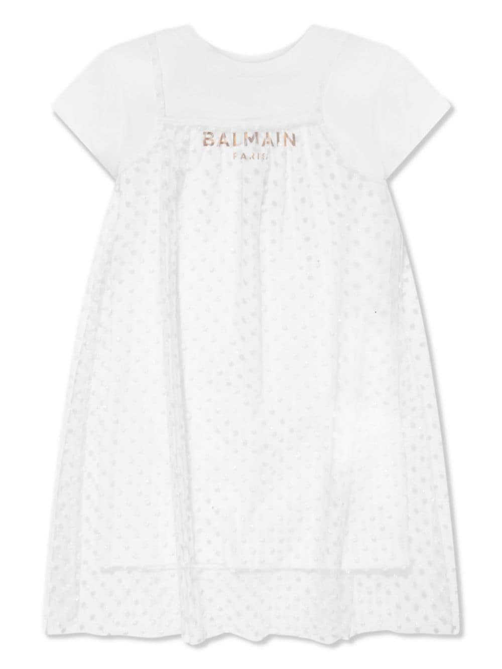 Balmain Kids point d'esprit-overlay T-shirt dress - White von Balmain Kids