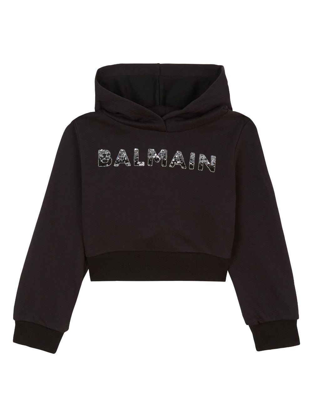 Balmain Kids sequin-logo cropped cotton hoodie - Black von Balmain Kids