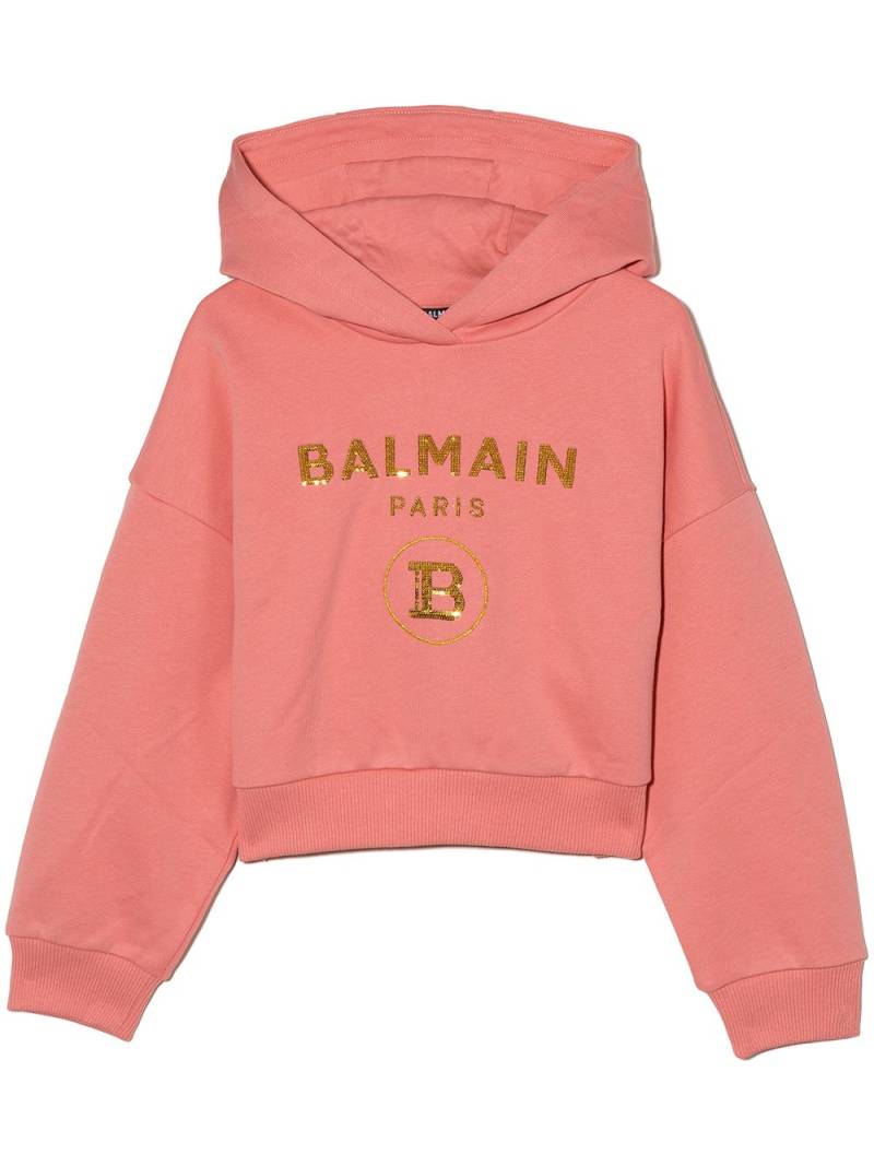 Balmain Kids sequin-logo cropped hoodie - Pink von Balmain Kids