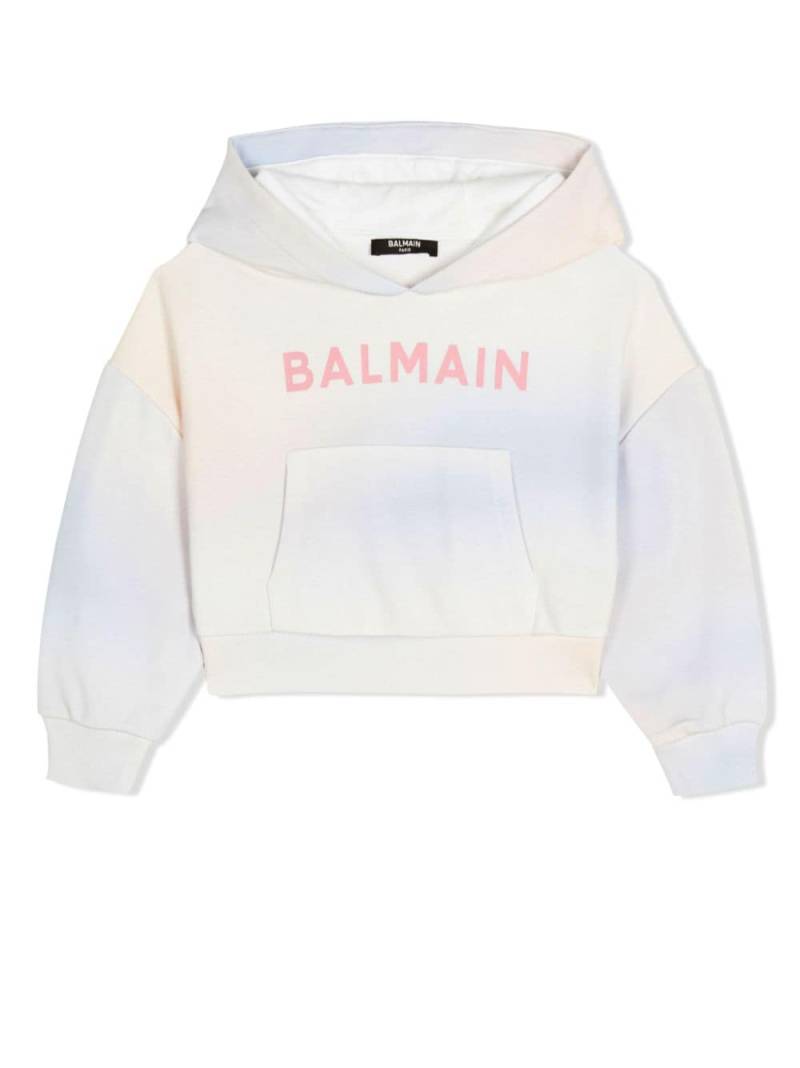 Balmain Kids tie-dye logo-print hoodie - Neutrals von Balmain Kids
