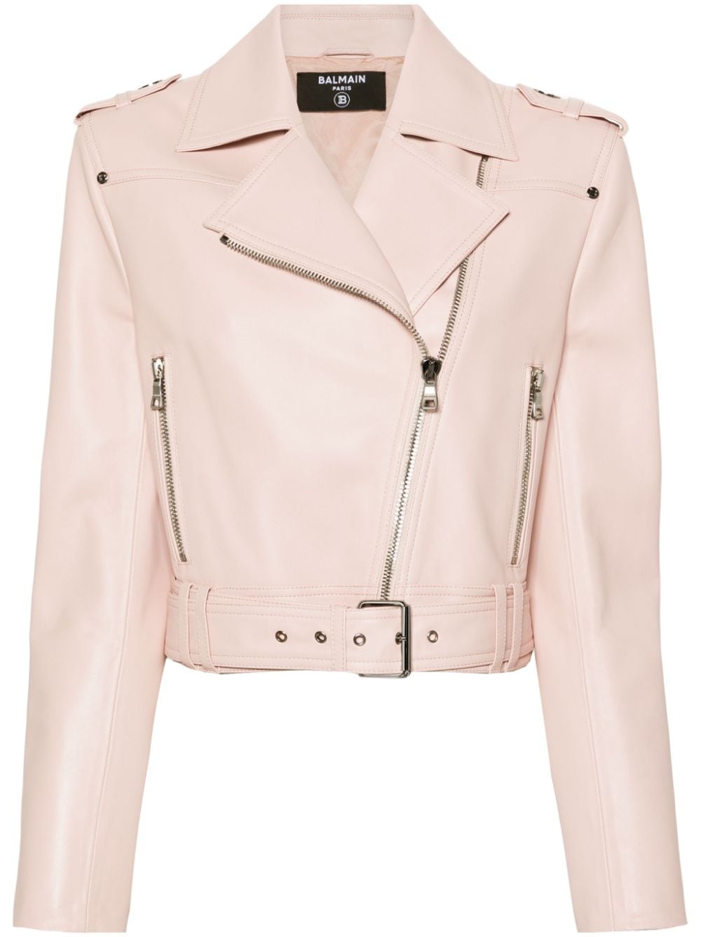 Balmain Pre-Owned cropped leather biker jacket - Pink von Balmain Pre-Owned