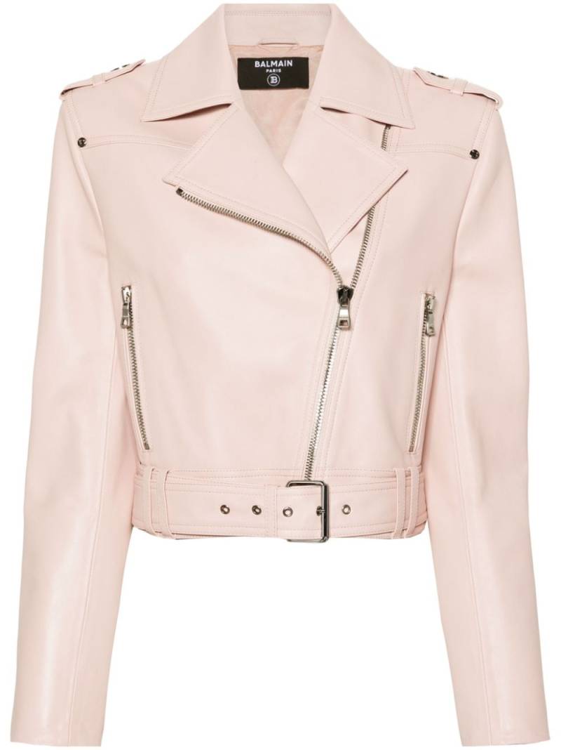 Balmain Pre-Owned cropped leather biker jacket - Pink von Balmain Pre-Owned
