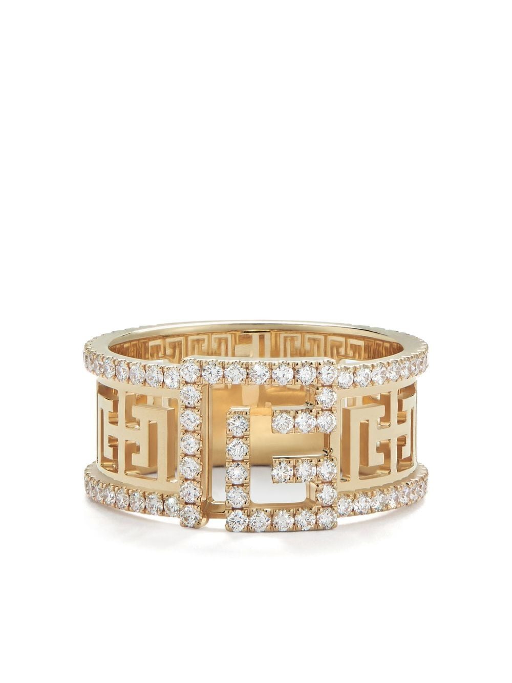 Balmain 18kt yellow gold Labyrinth frieze pave diamond ring von Balmain