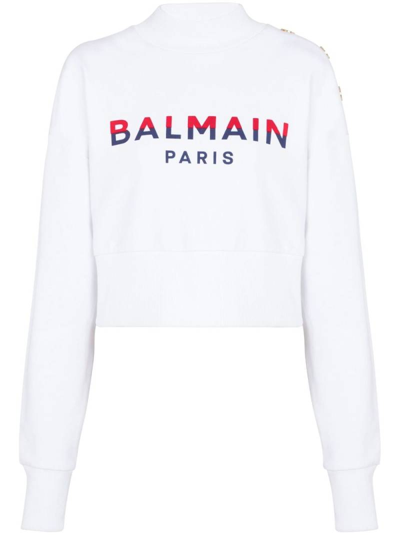 Balmain 3-Buttons logo-print cotton sweatshirt - White von Balmain