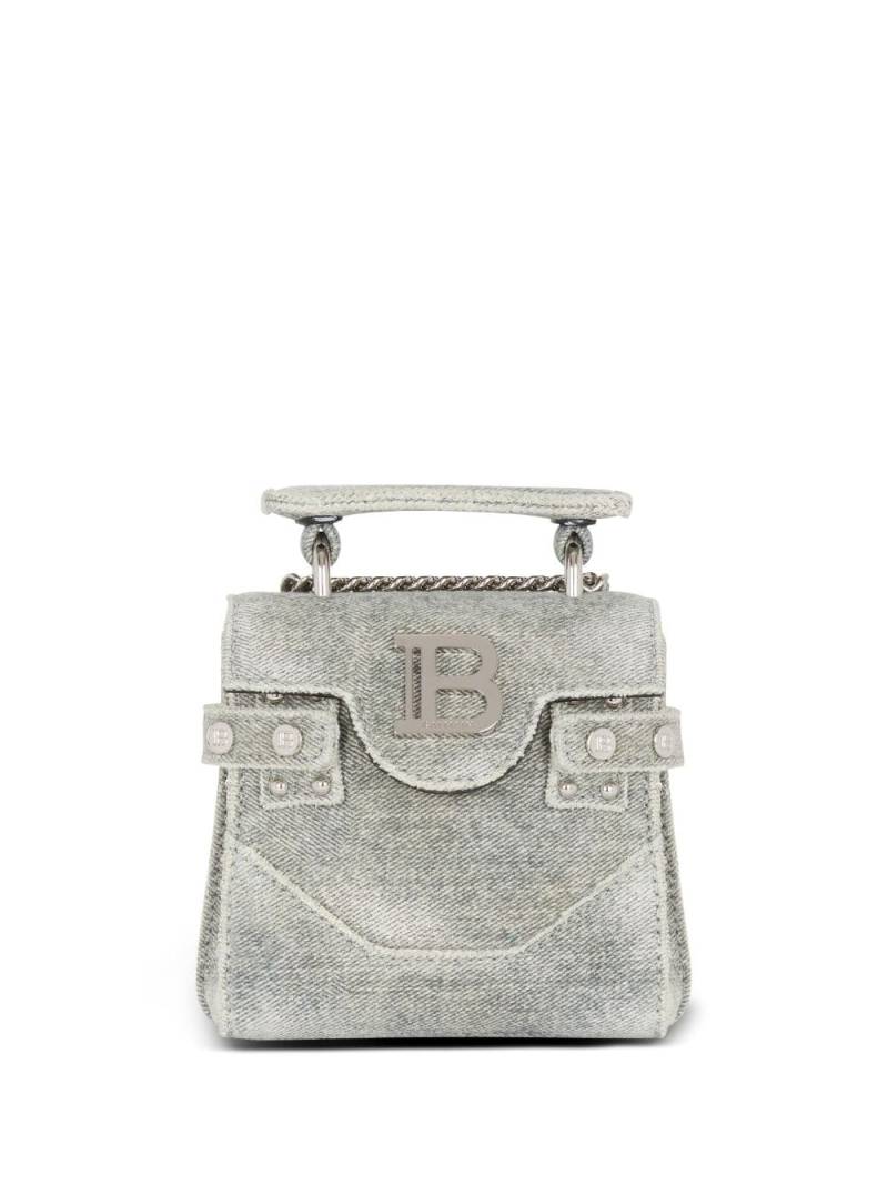 Balmain mini B-Buzz 12 denim handbag - Grey von Balmain