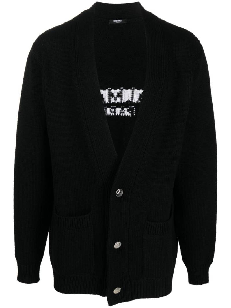 Balmain logo intarsia cardigan - Black von Balmain