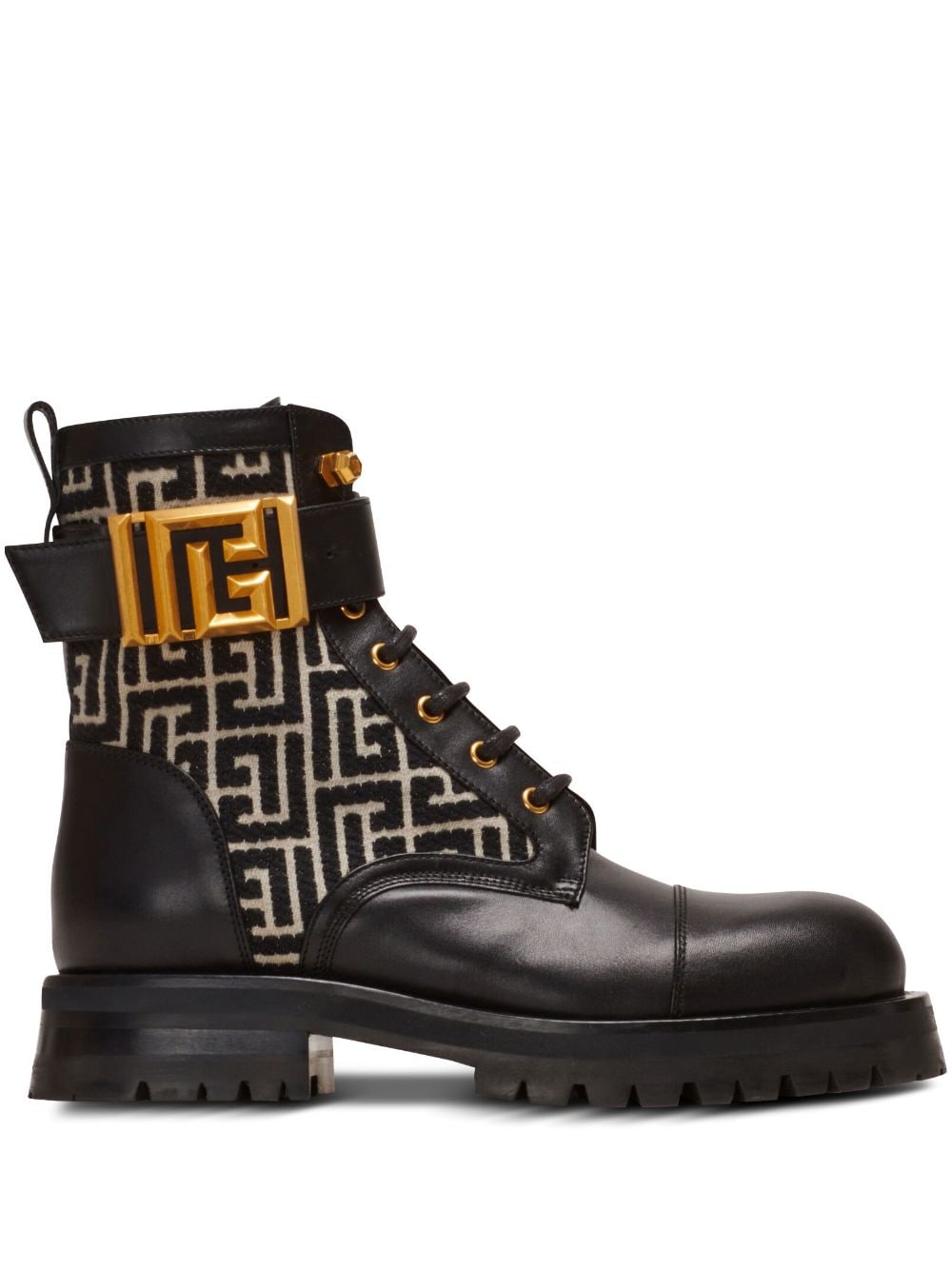 Balmain Charlie monogram-jacquard leather boots - Black von Balmain